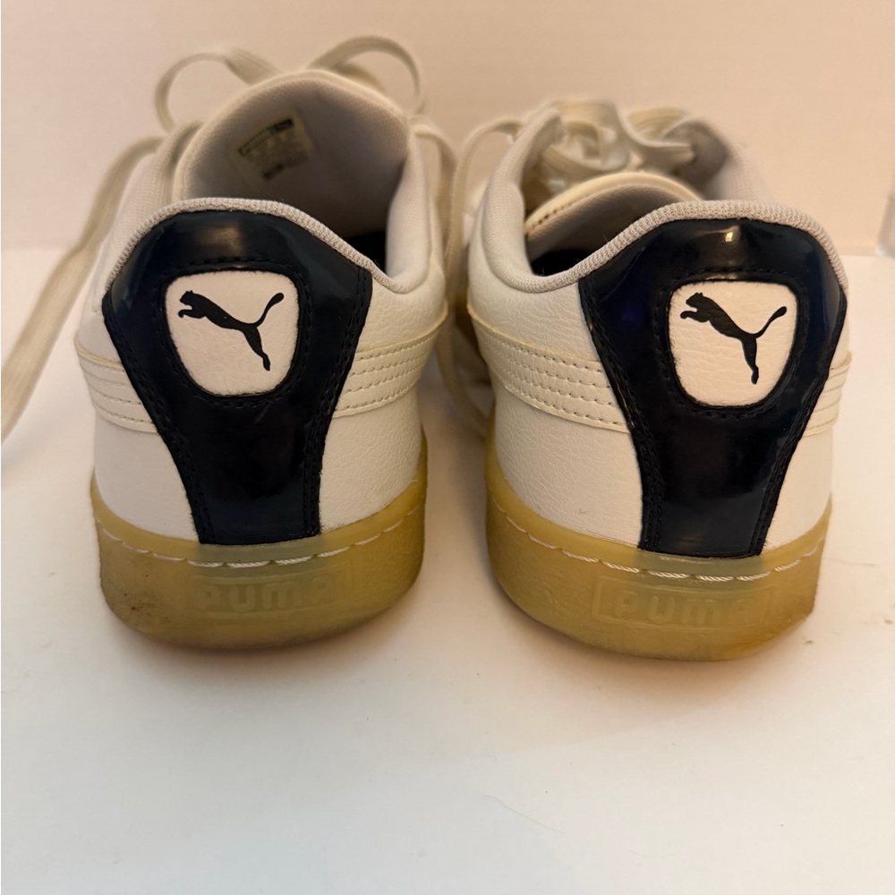 Puma White Leather Sneakers with BlackPatent Leather Toe Men’s 12 - Picture 8 of 14